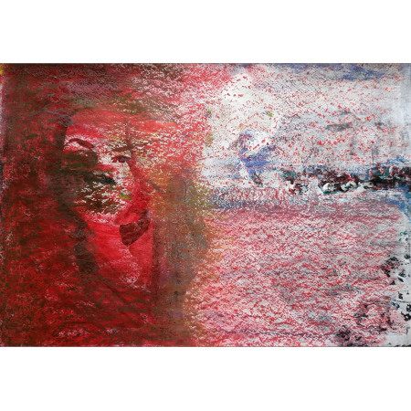 Red wind, modern abstract mini-painting, original artwork